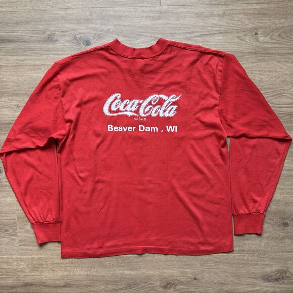 Vintage 80s Wisconsin University X Coca Cola Made In USA Size XL Red Shirt - Picture 2 of 7